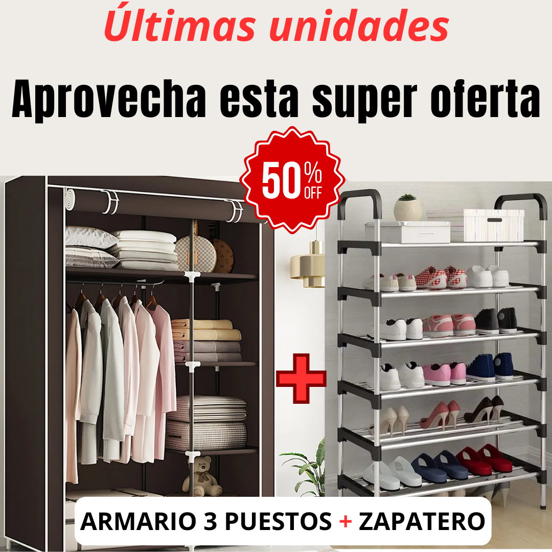 Combo Armario 3 Puestos + Zapatero 6 niveles